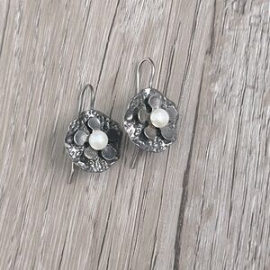 Sterling silver hammered flower and pear earrings